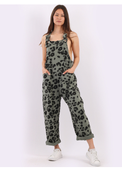 Made In Italy Leopard Print Cotton Lagenlook Dungaree
