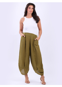 Made In Italy Loose Fit Solid Linen Casual Trouser