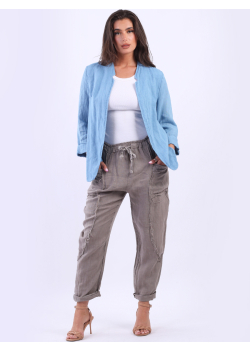 Made In Italy Open Front Ladies Lagenlook Linen Jacket