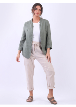 Made In Italy Open Front Ladies Lagenlook Linen Jacket