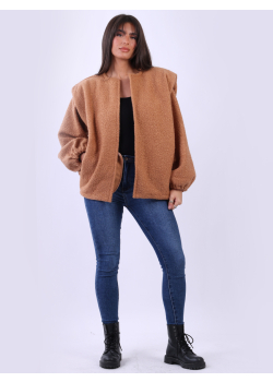 Made In Italy Open Front Lagenlook Collarless Woolen Jacket