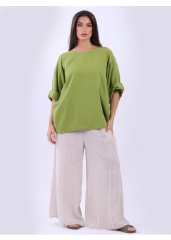 Made In Italy Plain Cotton Crop Baggy Top