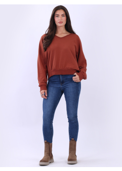 Made In Italy Plain Cotton Crop Sweat Top