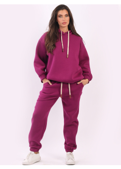 Made In Italy Plain Cotton Lagenlook Boxy Fleece Hoodie