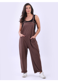 Made In Italy Plain Cotton Wide Leg Pabo Dungaree