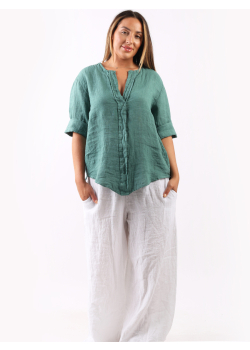 Made In Italy Plain Dipped Hem Ladies Linen Lagenlook Top