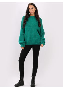 Made In Italy Plain Fluffy Batwing Lagenlook Knitted Woolen Rib Jumper