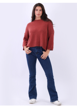 Made In Italy Plain Knitted Baggy Crop Jumper