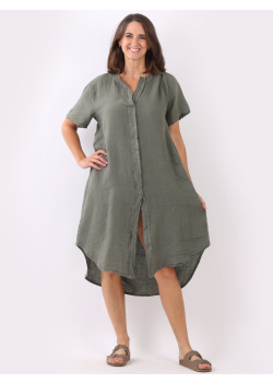 Made In Italy Plain Linen Lagenlook High Low Slouchy Dress