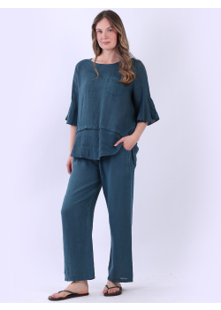 Made In Italy Plain Linen Lagenlook Top