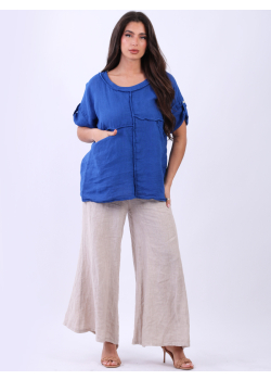 Made In Italy Plain Linen Lagenlook Women Summer Blouse