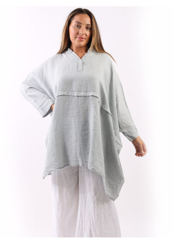 Plus Size Plain Linen Batwing Lagenlook Top