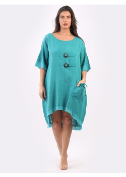 Made In Italy Plain Linen Raw Edges Hi-Lo Baggy Dress