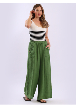 Made In Italy Plain Linen Wide Leg Palazzo
