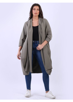 Made In Italy Plain Open Front Cotton Oversized Lagenlook Cardigan