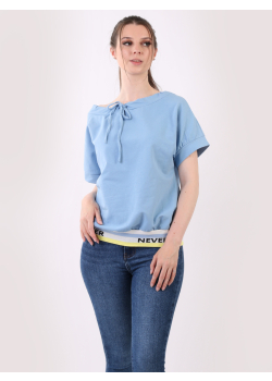Made In Italy Plain Ribbed Hem Cotton Crop Tee
