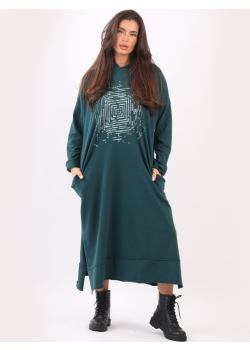 Plus Size Cotton Lagenlook Hooded Sequin Maxi Dress