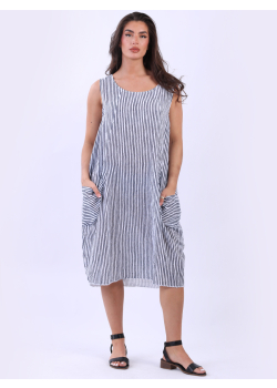 Made In Italy Plus Size Cotton Stripy Tank Dress