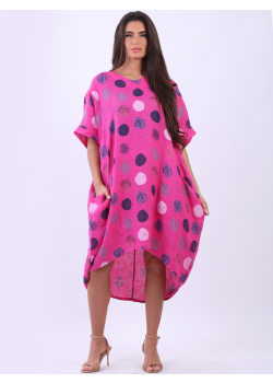 Plus Size Polka Dots Lagenlook Midi Linen Dress