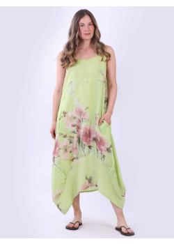 Made In Italy Sleeveless Floral Print Linen Lagenlook Balloon Sundress