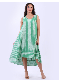 Made In Italy Sleeveless Lagenlook Stripy Cotton Tank Dress