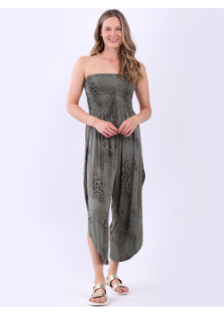 Made In Italy Snake Print Smocked Tube Jumpsuit