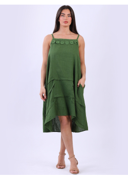 Made In Italy Solid Linen Strappy Midi Dress