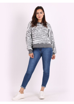 Made In Italy Stripy Lagenlook Ladies Knitted Crop Jumper 