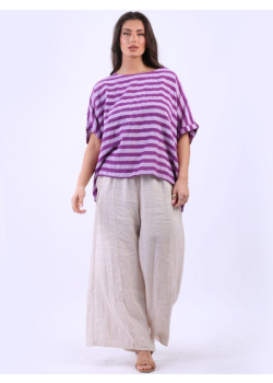 Plus Size Stripy Print Cotton Lagenlook Box Top