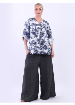 Made In Italy V-Neck Jungle Print Lagenlook Linen Top