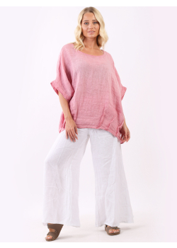 Made In Italy Vintage Wash Lagenlook Batwing Linen Top