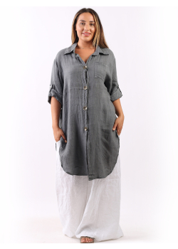 Made In Italy Vintage Wash Linen Lagenlook Ladies Shirt Dress