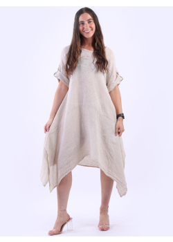 Made In Italy Vintage Washed Linen Slouchy Tunic Dress