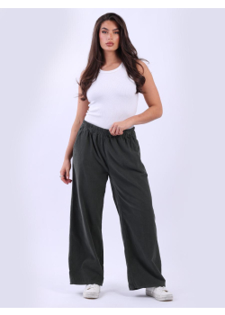 Made In Italy Wide Leg Plain Cotton Corduroy Trouser