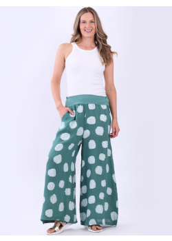Made In Italy Wide Leg Polka Dots Linen Palazzo