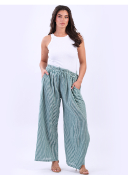 Made In Italy Wide Leg Stripy Cotton Trouser