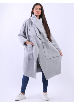 Plus Size Wrap Cowl Neck Lagenlook Cotton Coat