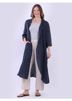 Open Front Raw Edges Solid Linen Cardigan