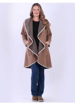 Open Front Whipstitch Waterfall Teddy Woolen Coat