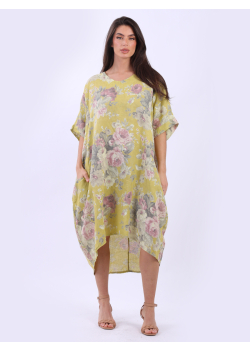 Oversized Floral Print Lagenlook Linen Dress