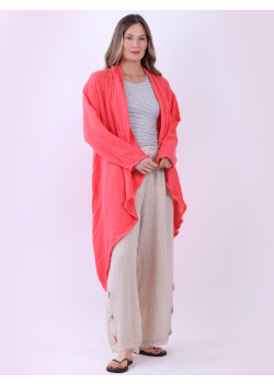 Oversized Open Front Linen Fringed Cardigan