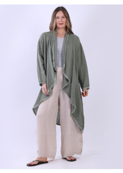 Oversized Open Front Linen Fringed Cardigan
