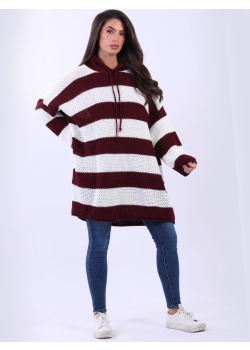 Oversized Stripes Pattern Hooded Knitted Jumper