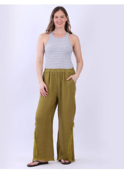 Plain Hopsack Straight Leg Linen Trouser