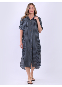 Plus Size Cotton Lagenlook Stripe Shirt Dress