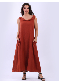 Plus Size Cowl Neck Plain Linen Lagenlook Maxi Dress