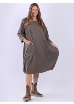 Plus Size Plain Cotton Corduroy Lagenlook Midi Dress