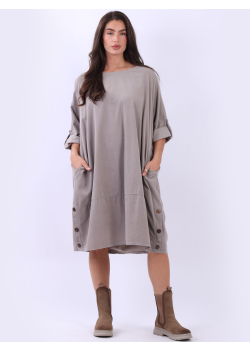 Plus Size Plain Lagenlook Cotton Corduroy Dress