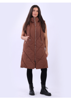 Plus Size Plain Lagenlook Hooded Long Puffer Gilet