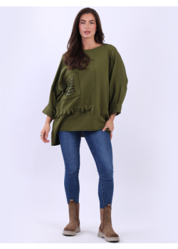 Plus Size Sequin Cutout Batwing Solid Cotton Top